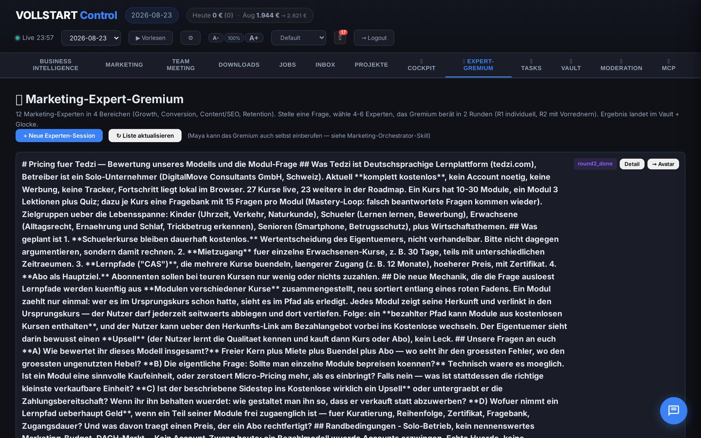 Screenshot of the ad-hoc expert panel (Gremium) view