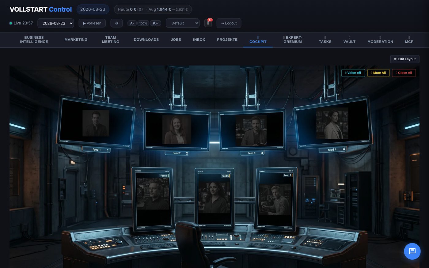 Screenshot of the Cockpit team tab with AI agent avatars