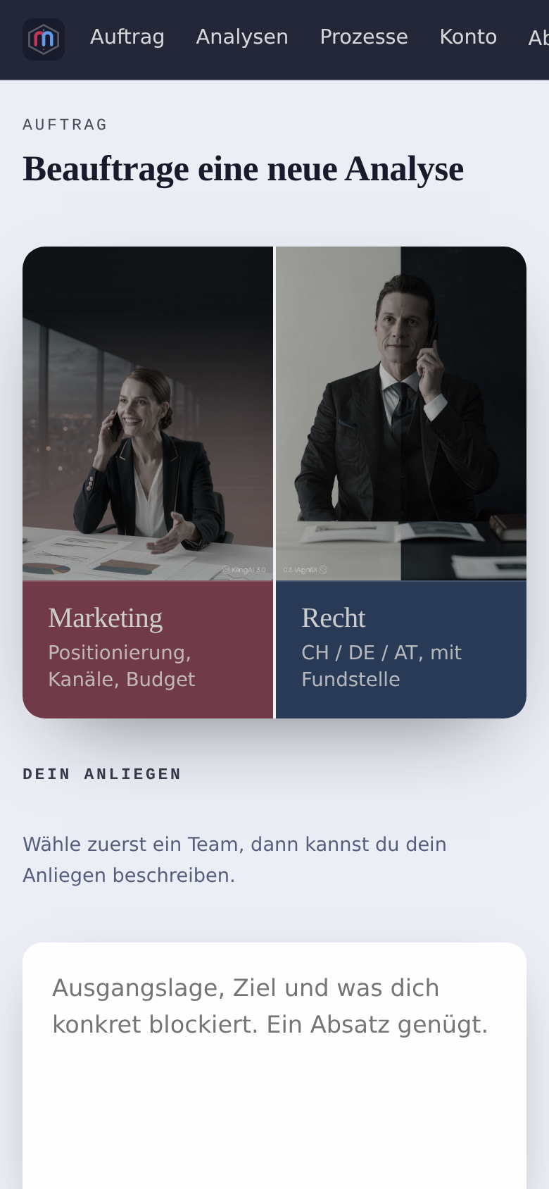 Screenshot des Auftrag-Formulars in der Consultants-App