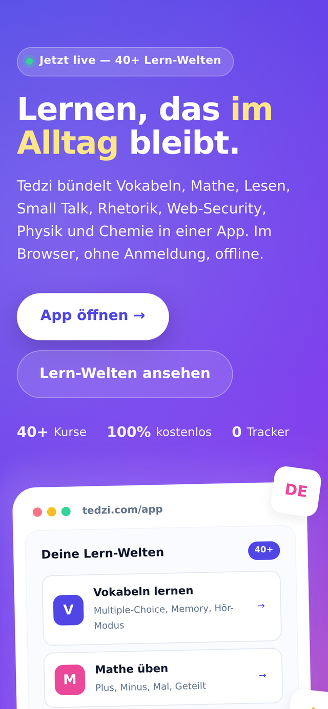 Screenshot des Tedzi-Kurs-Katalogs auf dem Telefon